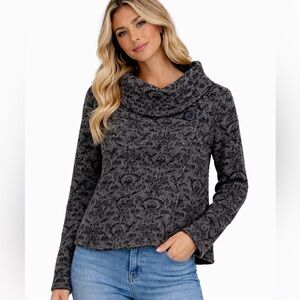 Ellen Tracy Wool Blend Floral Sweater With a Single Button Wrap Closure